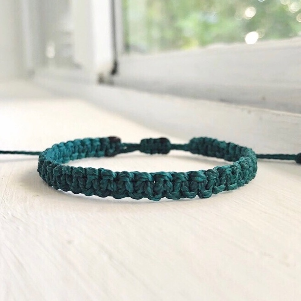 Teal Square-knot Macrame Bracelet